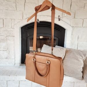 Tan Faux Leather Laptop Bag